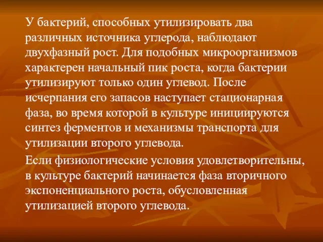 У бактерий, способных утилизировать два различных источника углерода, наблюдают двухфазный