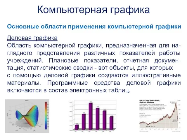 Деловая графика Область компьютерной графики, предназначенная для на-глядного представления различных