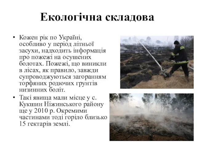 Екологічна складова Кожен рік по Україні, особливо у період літньої