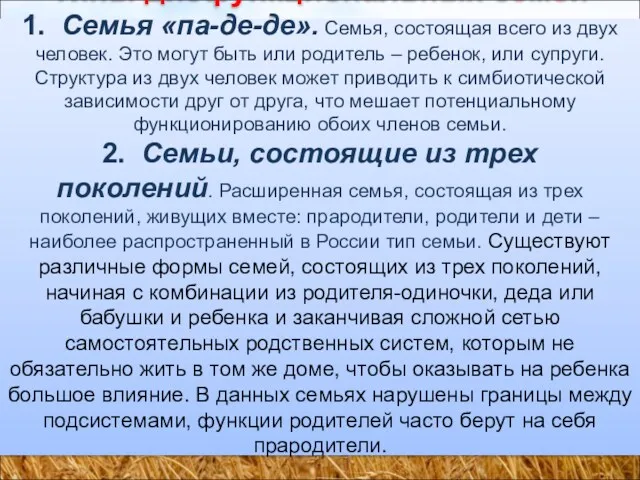 Типы дисфункциональных семей 1. Семья «па-де-де». Семья, состоящая всего из