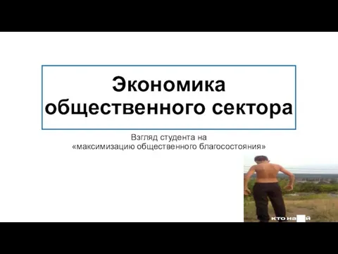 Экономика общественного сектора Взгляд студента на «максимизацию общественного благосостояния»