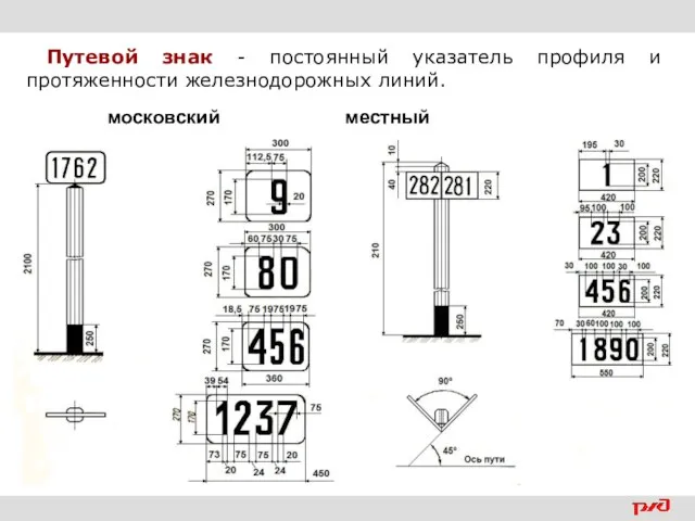 Путевой знак - постоянный указатель профиля и протяженности железнодорожных линий. московский местный