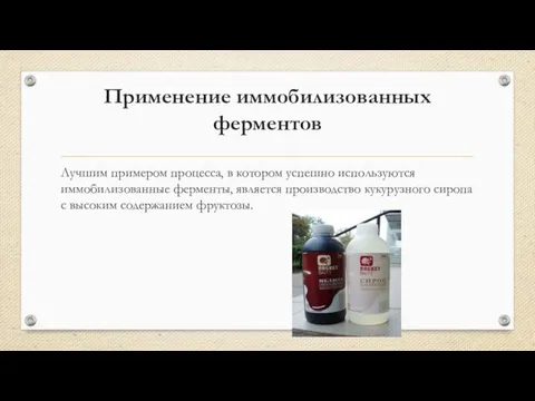 Применение иммобилизованных ферментов Лучшим примером процесса, в котором успешно используются