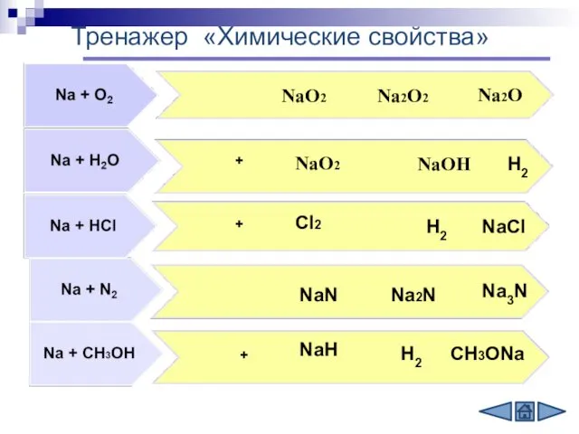 + + + NаО2 Nа2O NаОН NaCl Na2N Na3N NаО2