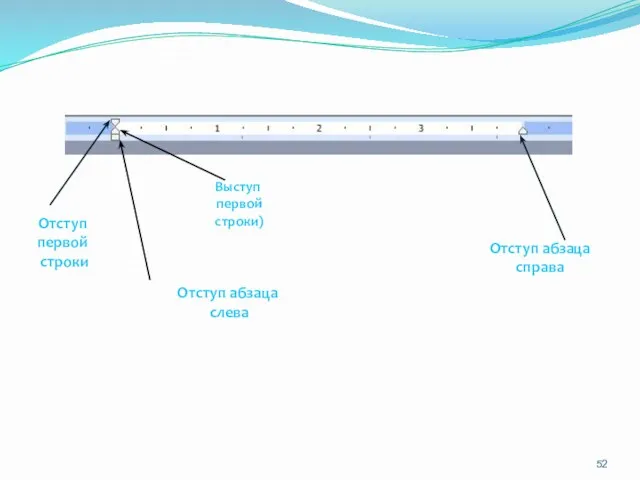 Отступ абзаца слева Отступ первой строки Выступ первой строки) Отступ абзаца справа