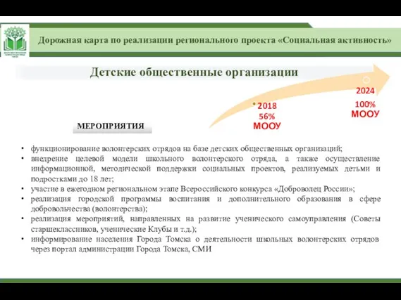 Дорожная карта по реализации регионального проекта «Социальная активность» Детские общественные