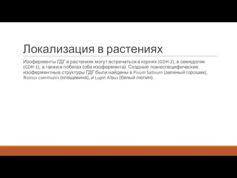 Локализация в растениях Изоферменты ГДГ в растениях могут встречаться в