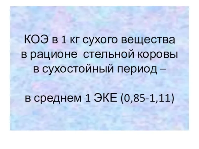 КОЭ в 1 кг сухого вещества в рационе стельной коровы