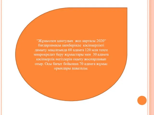 “Жұмыспен қамтудың жол картасы 2020“ бағдарламасы шеңберінде кәсіпкерлікті дамыту мақсатында