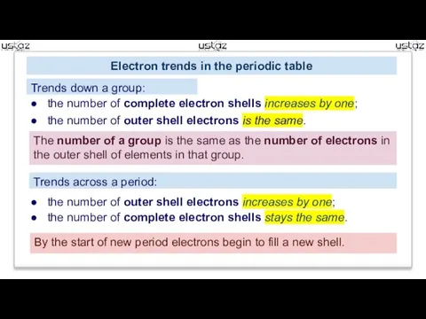 Electron trends in the periodic table Trends down a group: