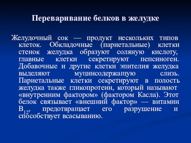 Переваривание белков в желудке Желудочный сок — продукт нескольких типов