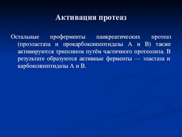 Остальные проферменты панкреатических протеаз (проэластаза и прокарбоксипептидазы А и В)