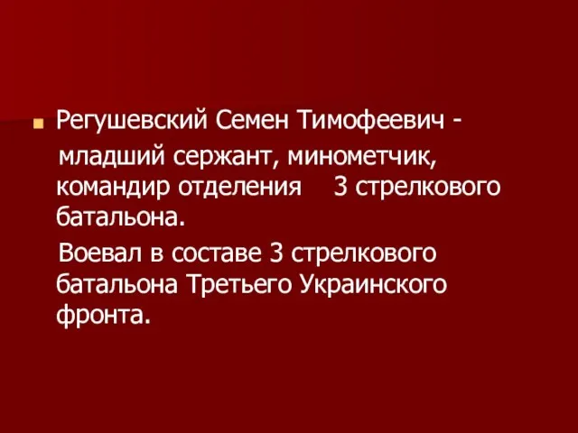 Регушевский Семен Тимофеевич - младший сержант, минометчик, командир отделения 3