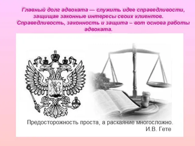 Главный долг адвоката — служить идее справедливости, защищая законные интересы