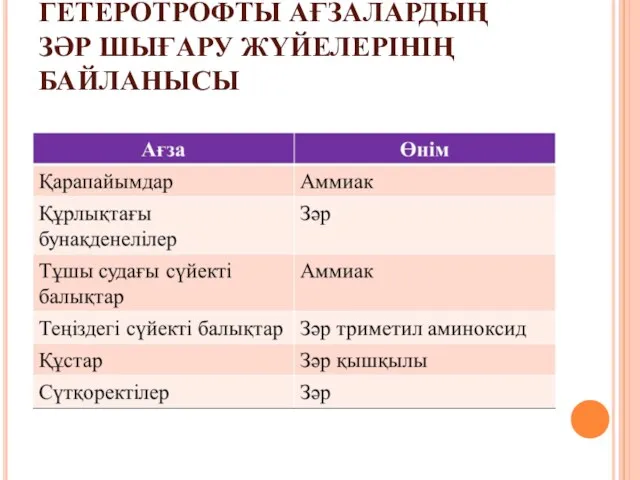 ГЕТЕРОТРОФТЫ АҒЗАЛАРДЫҢ ЗӘР ШЫҒАРУ ЖҮЙЕЛЕРІНІҢ БАЙЛАНЫСЫ