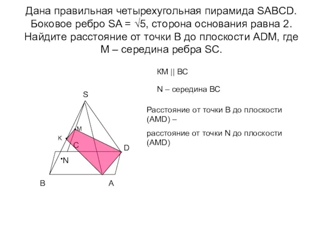 Дана правильная четырехугольная пирамида SABCD. Боковое ребро SA = √5,