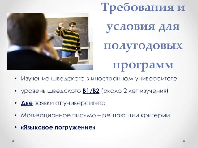 Требования и условия для полугодовых программ Изучение шведского в иностранном