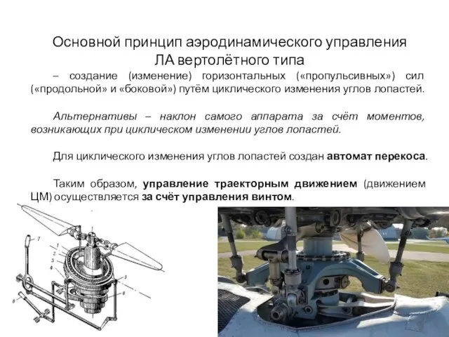 Основной принцип аэродинамического управления ЛА вертолётного типа – создание (изменение)