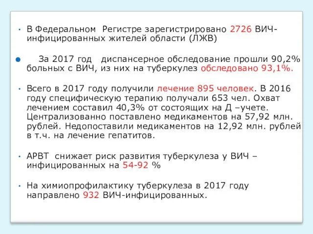 В Федеральном Регистре зарегистрировано 2726 ВИЧ-инфицированных жителей области (ЛЖВ) За