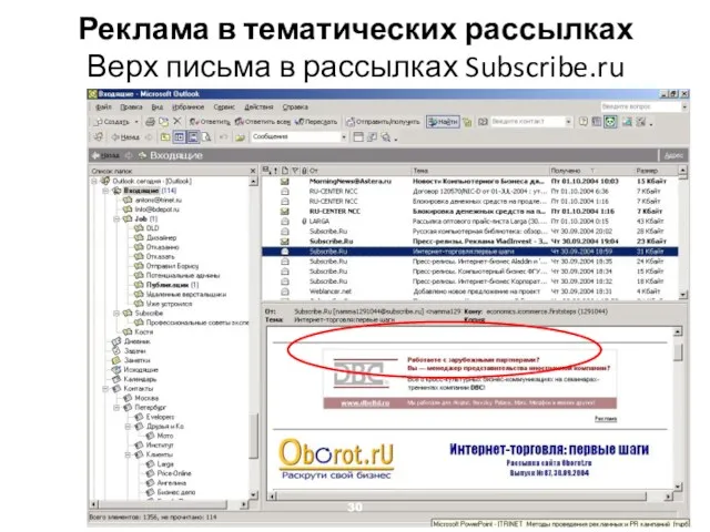 Реклама в тематических рассылках Верх письма в рассылках Subscribe.ru