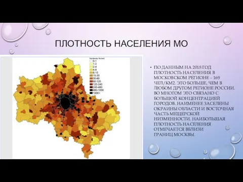 ПЛОТНОСТЬ НАСЕЛЕНИЯ МО ПО ДАННЫМ НА 2018 ГОД ПЛОТНОСТЬ НАСЕЛЕНИЯ