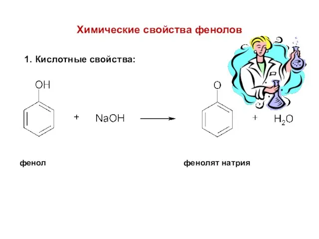 Химические свойства фенолов 1. Кислотные свойства: фенол фенолят натрия