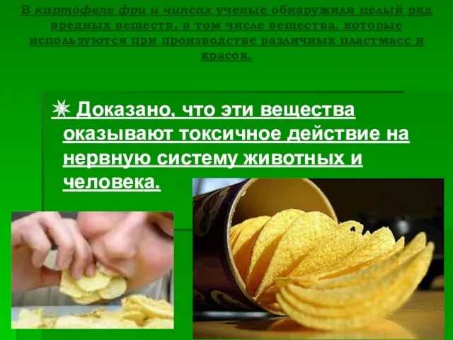 В картофеле фри и чипсах ученые обнаружили целый ряд вредных веществ, в том