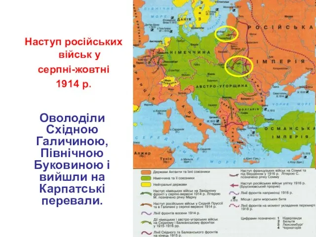 Наступ російських військ у серпні-жовтні 1914 р. Оволоділи Східною Галичиною,