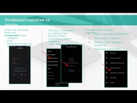 Активация подписки на Mobile Привязка Smart TV через смартфон: Зайти