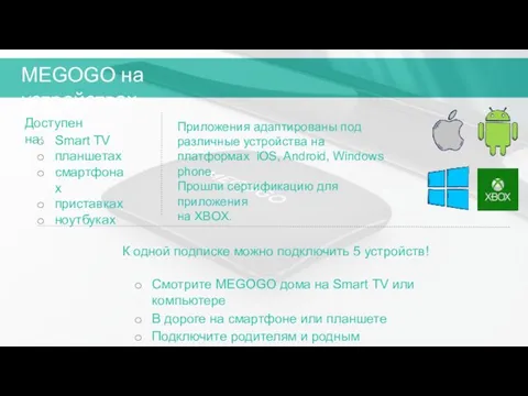 MEGOGO на устройствах Приложения адаптированы под различные устройства на платформах