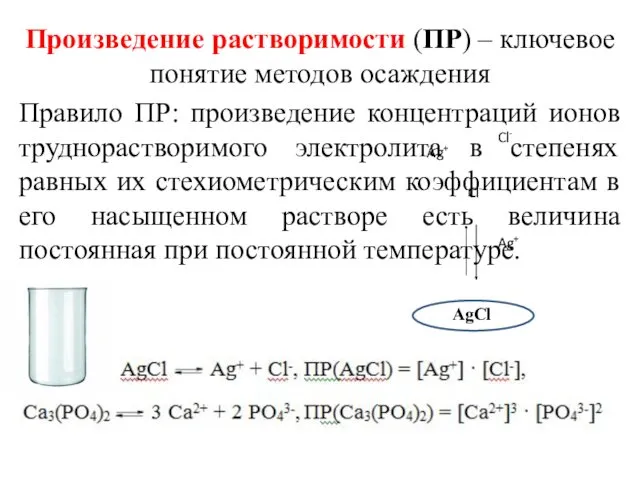 Произведение растворимости (ПР) – ключевое понятие методов осаждения Правило ПР: