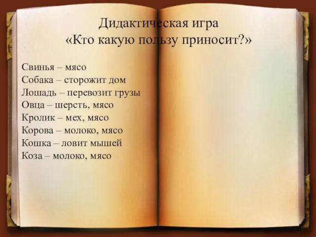 Дидактическая игра «Кто какую пользу приносит?» Свинья – мясо Собака