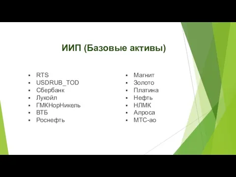 ИИП (Базовые активы) RTS USDRUB_TOD Сбербанк Лукойл ГМКНорНикель ВТБ Роснефть