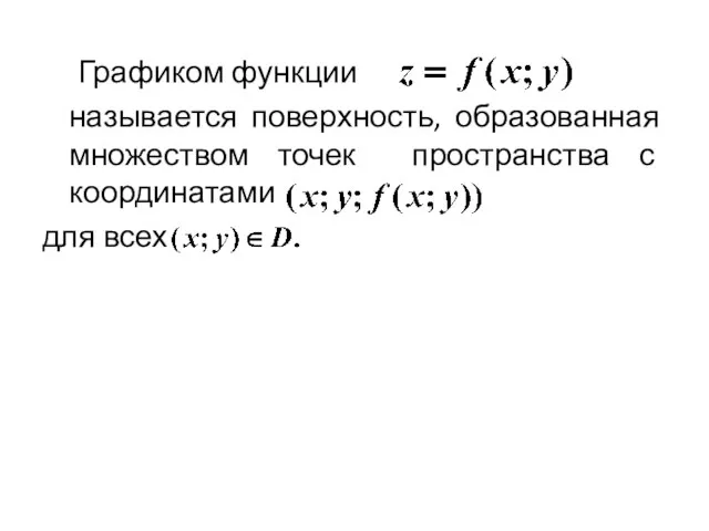 Графиком функции называется поверхность, образованная множеством точек пространства с координатами для всех