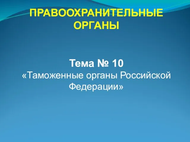 ПРАВООХРАНИТЕЛЬНЫЕ ОРГАНЫ Тема № 10 «Таможенные органы Российской Федерации»