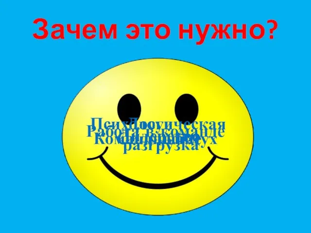 Зачем это нужно? Командный дух Работа в команде Лидерство Сплочение Психологическая разгрузка Досуг