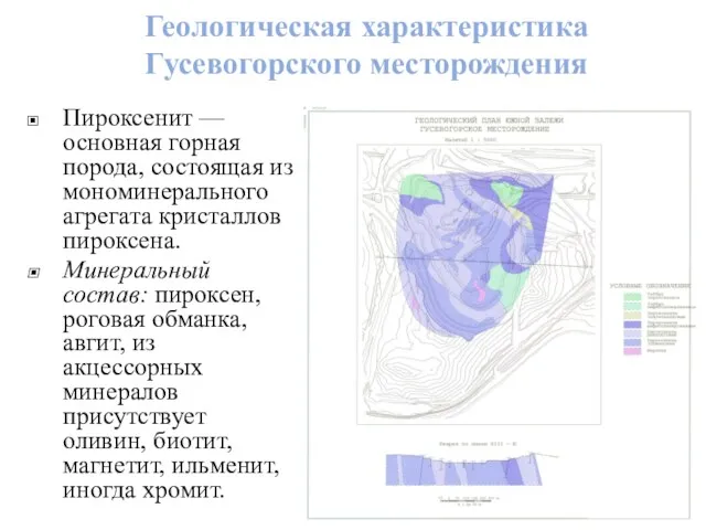 Геологическая характеристика Гусевогорского месторождения Пироксенит — основная горная порода, состоящая