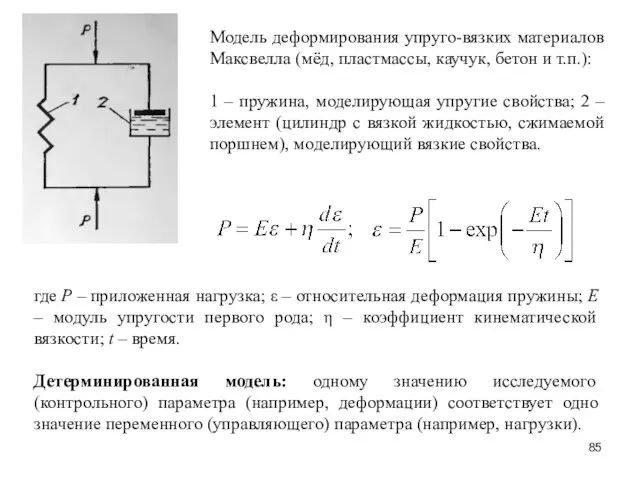 Модель деформирования упруго-вязких материалов Максвелла (мёд, пластмассы, каучук, бетон и