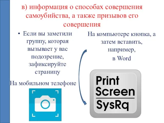 в) информация о способах совершения самоубийства, а также призывов его