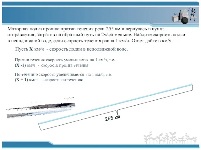 Моторная лодка прошла против течения реки 255 км и вернулась