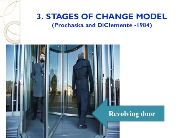 3. STAGES OF CHANGE MODEL (Prochaska and DiClemente -1984) Revolving door