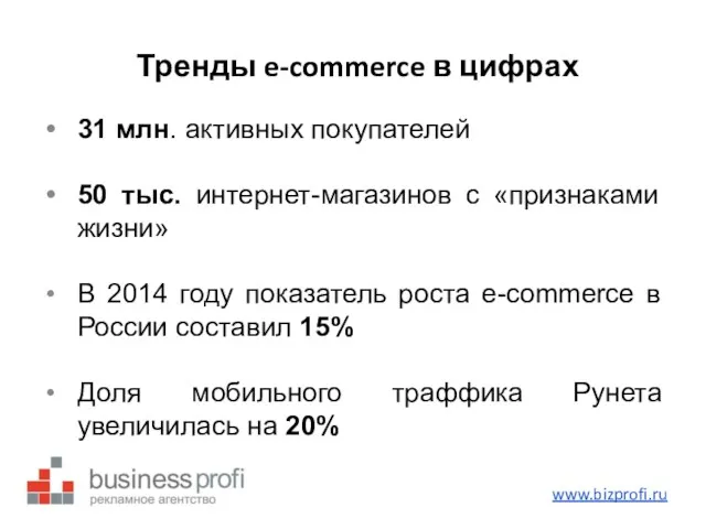 Тренды e-commerce в цифрах 31 млн. активных покупателей 50 тыс.