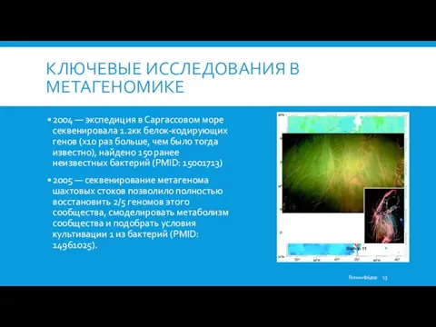 КЛЮЧЕВЫЕ ИССЛЕДОВАНИЯ В МЕТАГЕНОМИКЕ 2004 — экспедиция в Саргассовом море секвенировала 1.2кк белок-кодирующих