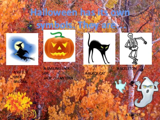 Halloween has its own symbols. They are… A WITCH ON