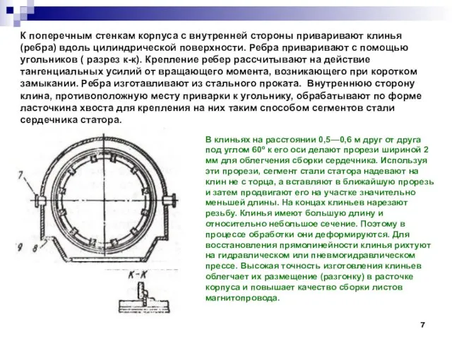 К поперечным стенкам корпуса с внутренней стороны приваривают клинья (ребра)