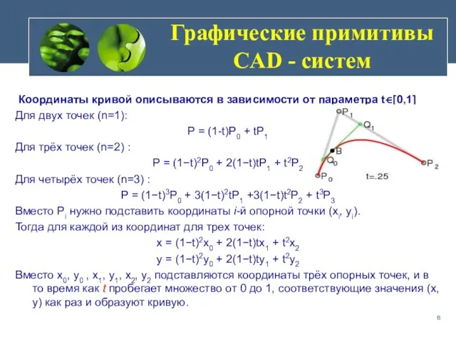 Координаты кривой описываются в зависимости от параметра t⋲[0,1] Для двух