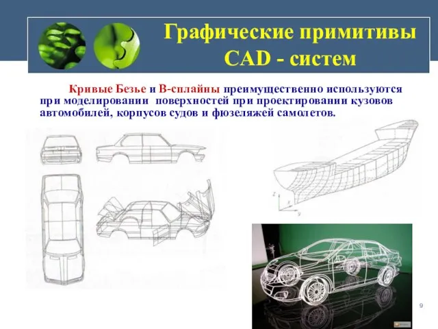 Кривые Безье и В-сплайны преимущественно используются при моделировании поверхностей при