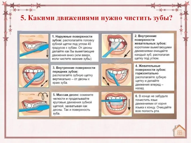 5. Какими движениями нужно чистить зубы?