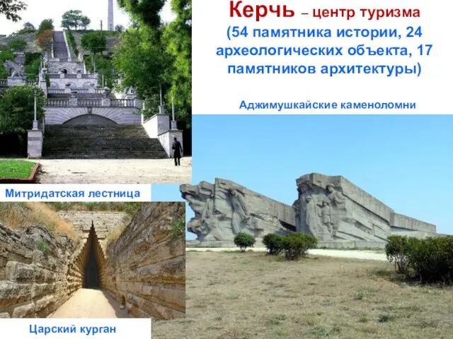 Керчь – центр туризма (54 памятника истории, 24 археологических объекта,