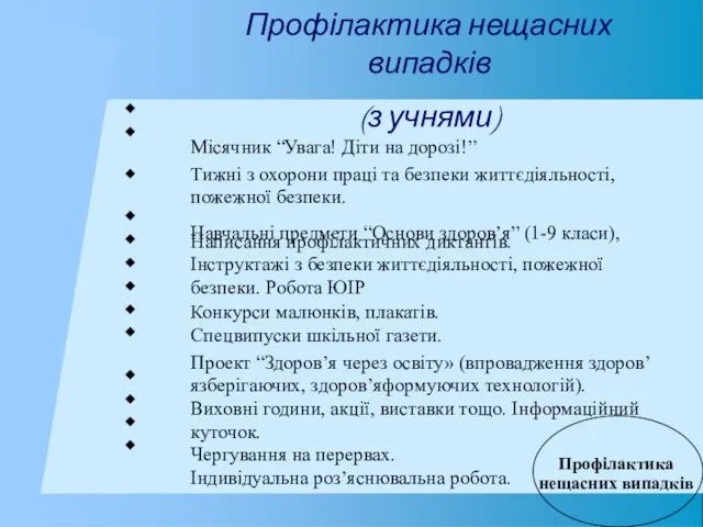 Профілактика нещасних випадків (з учнями) Місячник “Увага! Діти на дорозі!”